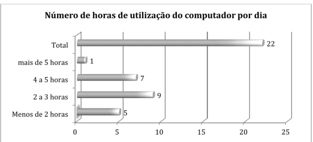 Figura 13 – Número de horas de utilização do computador por dia. 