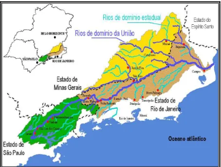 Figura  A.  Localização  da  Bacia  hidrográfica  do  rio  Paraíba  do  Sul  na  região  sudeste  do  Brasil  (Modificado de: COPPETEC, 2006)