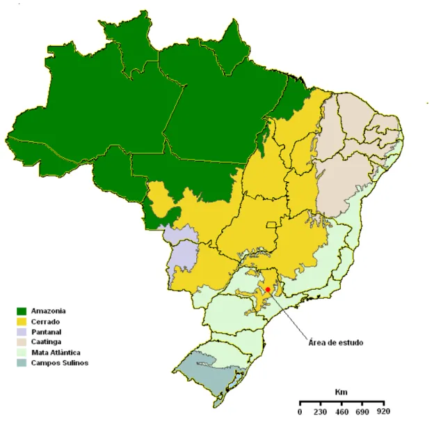 Figura 3. Mapa dos biomas brasileiros. O ponto vermelho  representa a localidade onde foi  realizado o estudo