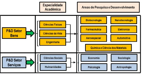 Figura 9: Classificação de pesquisa e desenvolvimento para os setores de bens e  serviços 