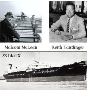 Figura 2. Malcom McLean, Keith Tantlinger e o navio Ideal X 
