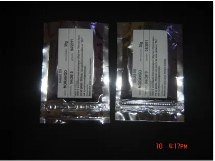 Figura 4.  Shakes oferecido em pacotes codificados, contendo 12,5 g de proteína de  feijão caupi ou de caseína