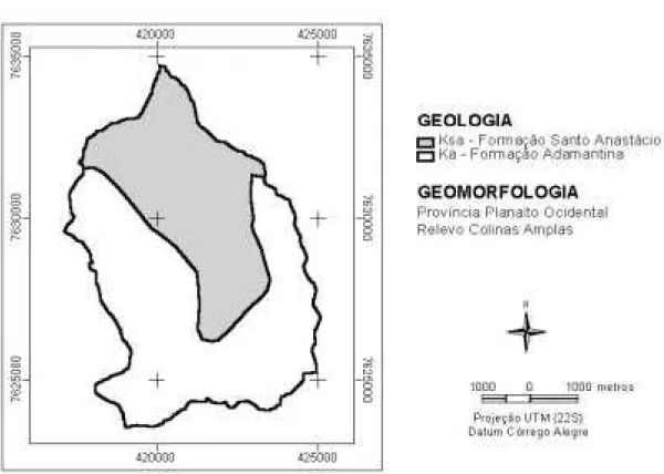 Figura 3 – Mapa geológico e geomorfológico da microbacia do córrego Itambi.