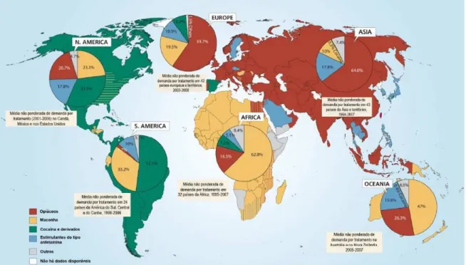 Figura 4. Distribuição de uso de drogas no mundo no ano de 2008.  