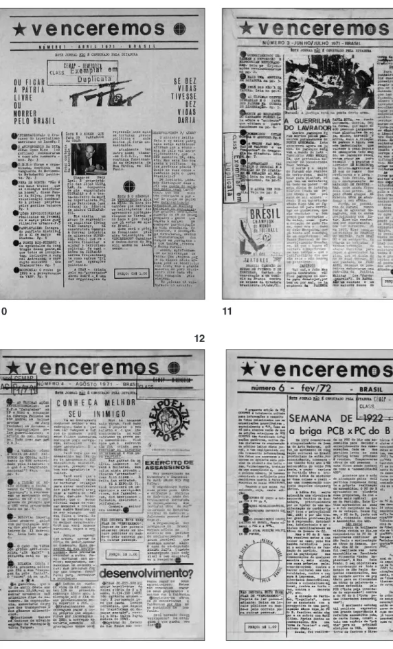 Figura 10-13.  Capas do periódico da ALN Venceremos, n. 1, n. 3, n. 4 e n. 6, respectivamente