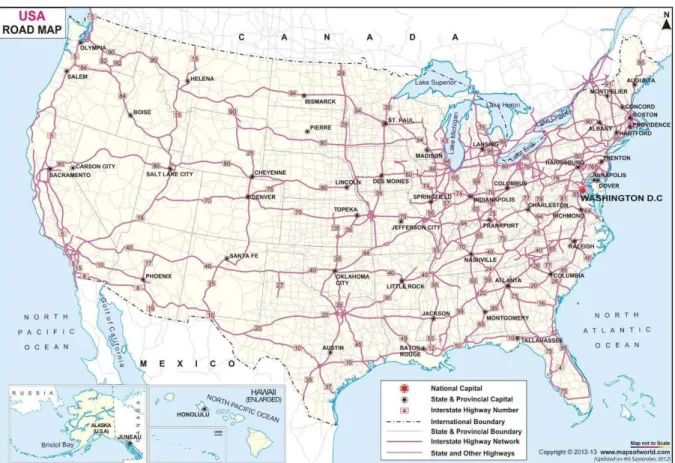 Figura 3.7 - Mapa rodoviário simplificado dos Estados Unidos 