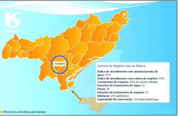 Figura 12 – Localização do município de Cajati – SP. Fonte: Sabesp, 2007. 