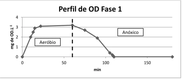Figura 5.1: Perfil de OD durante um ciclo de 3 horas na Fase 1 