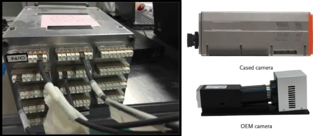 Figure 19 - NIR spectral camera. On the left: fiber receiving and merging acessory. On the upper right: 