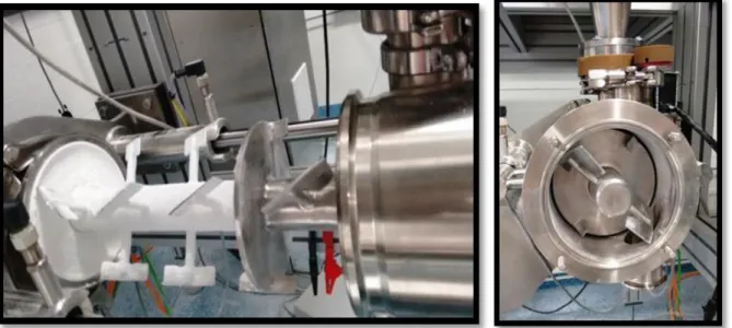 Figure 11 – Continuous mixer disassembly. On the left: mixer bladed shaft; on the right: the mixer outlet