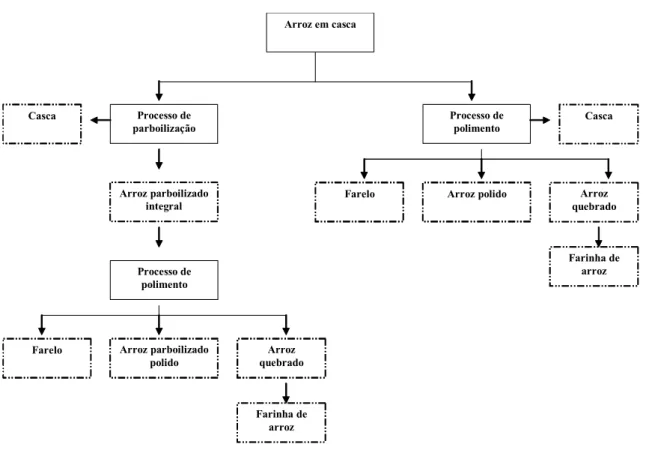 Figura 1 - Cadeia de processamento do arroz. Adaptada de JULIANO &amp; HICKS, 1996. 