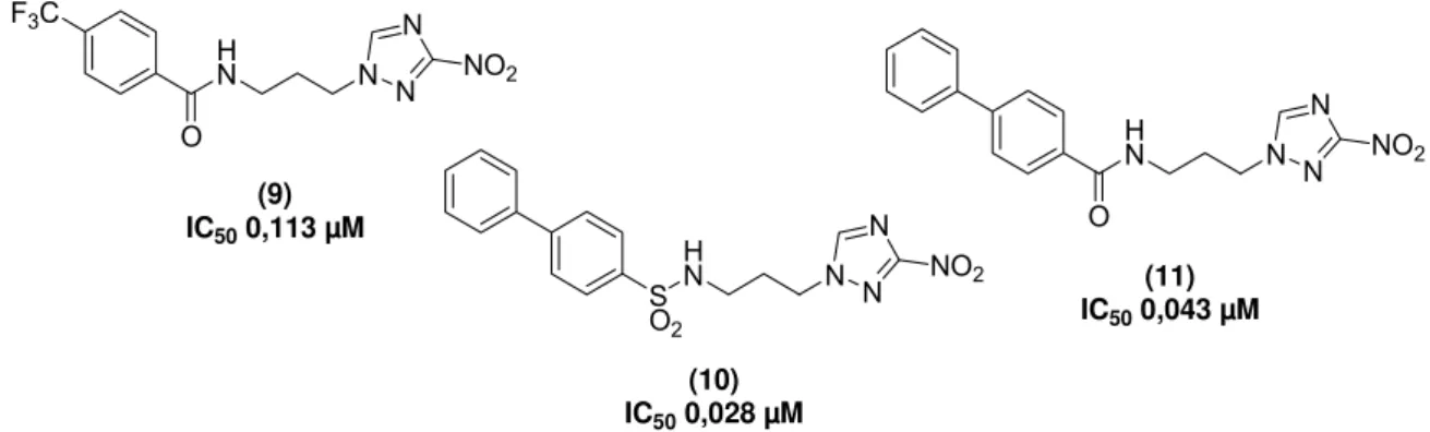Figura 9: Compostos do tipo 3-nitro-1H-1,2,4-trizólicos com interessantes atividades  tripanocidas