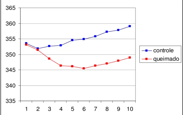 Figura 2. Demonstra dados referentes ao peso (g) coletados diariamente dos animais dos  grupos c10 e q10 no decorrer dos 10 dias após a LTC