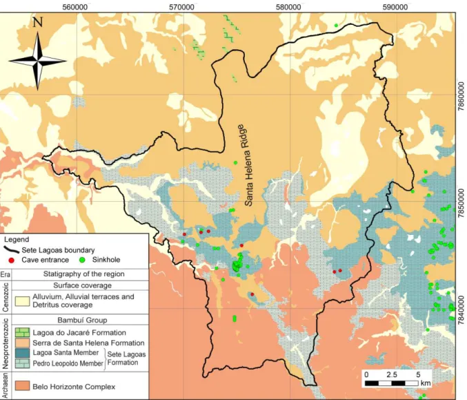 Fig. 2. Geologic map and the stratigraphic column showing the lithologies found in the study  area  (modified  from  Tuller  et  al