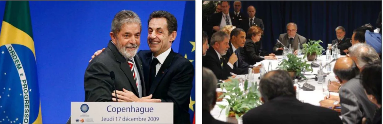 Figura 3 (à esquerda)  –  Anúncio de reunião extraordinária com lideranças mundiais durante  a COP-15, realizado por Lula e Sarkozy 