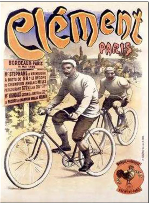 Fig. 15. Em cartaz de publicidade a fábrica francesa de bicicletas Clément valoriza sua conquista na corrida  Bordeaux-Paris de 1892