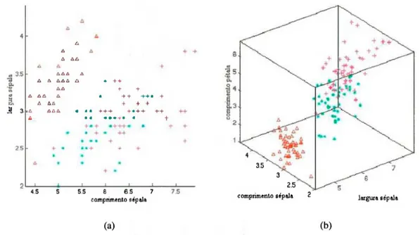 Figura 3.1: Exemplos de scatterplot (a) 2D e (b) 3D (Grinstein et al., 2001). 