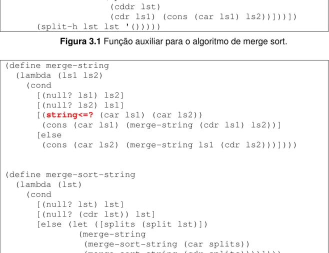 Figura 3.2 Ordena uma lista de palavras usando o algoritmo merge sort. 