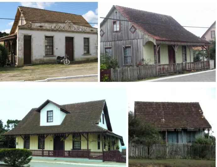 Fig. 2. 11 - Algunas edificaciones de madera del Núcleo Histórico del Alto Paraguaçu, en la ciudad de  Itaiópolis/SC 
