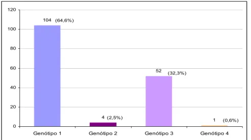 Figura 4- Distribuição dos pacientes do Departamento de Gastroenterologia,  de acordo com o tipo de genótipo do VHC 