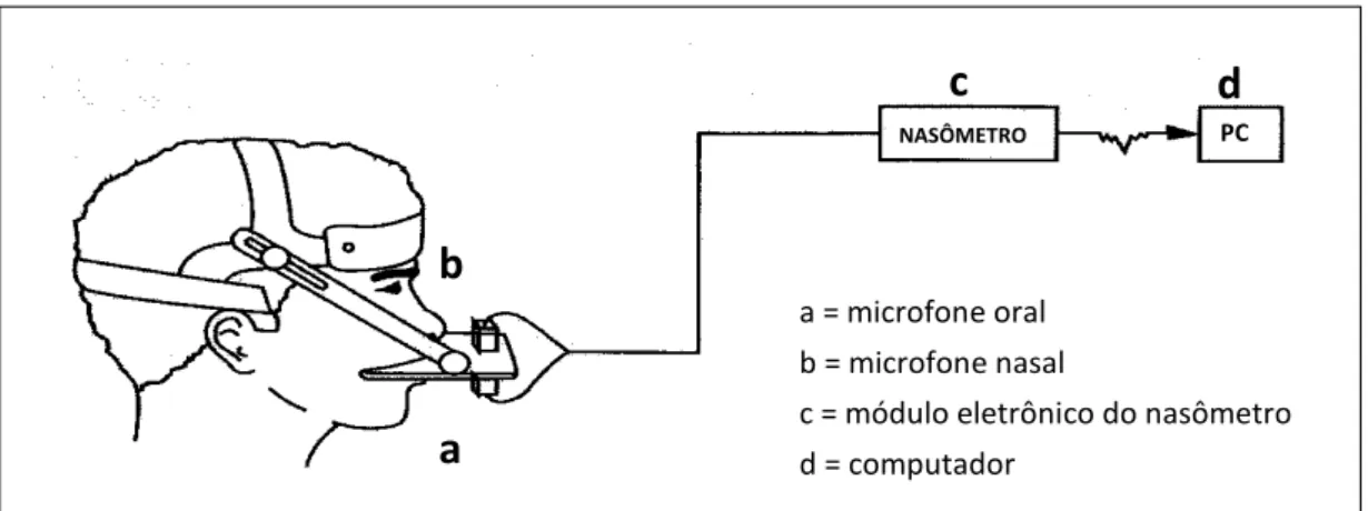 Figura 1 -  Esquema  de  captação  da  energia  acústica  oral  e  nasal  do  nasômetro  -  adaptado  de  Raimundo (2007)