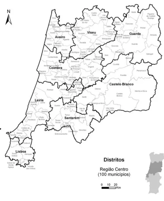 Figura 5 - Mapa região centro dividida por distritos