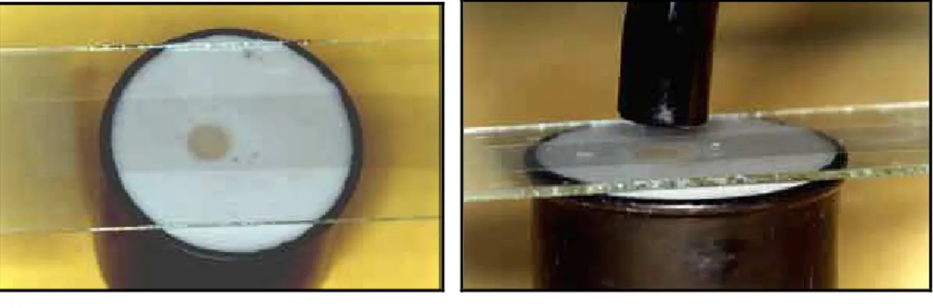 FIGURA 8- Lamínula de vidro sobre o FIGURA 9- Fotopolimerização do corpo-de-