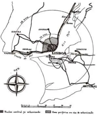 Figura 4 – Esquema geográfico da Grande Lisboa, 1952 (França, 2005). 