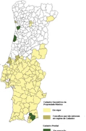 Figura 2.1 – Estado Actual do Cadastro em Portugal Continental. Adaptado de IGP (2011).