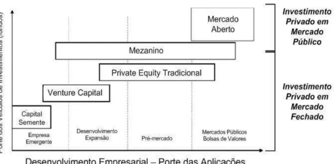 Figura 9 - Os tipos de participação privada de investimentos (PE/VC) no patrimônio  das empresas nos mercados fechados e mercados abertos 