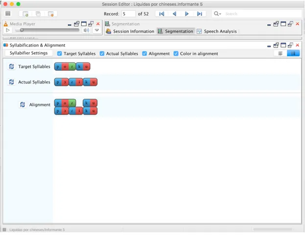Figura 9 - Exemplo de um registo de alinhamento dos segmentos de um informante  (Informante 5) no programa Phon 