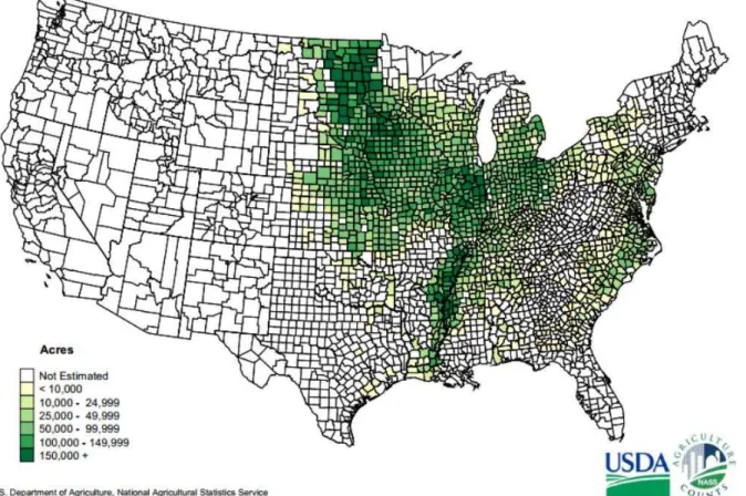 Figura 1 – Área de plantio de soja nos EUA  Fonte: USDA (2012) 