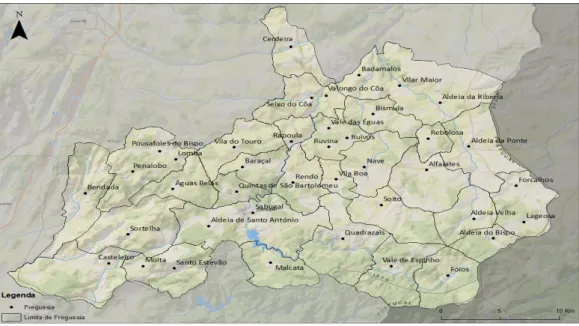 Figura 1.7. Mapa das principais localidades do Concelho do Sabugal 