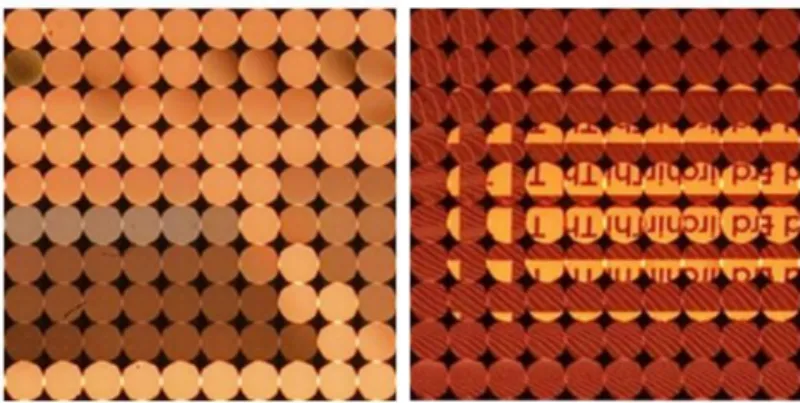 Figure 2.8: Lenslet acquired with an unfocused camera (at the left) and a focused (at the right) plenoptic camera, respectively (from [30]).