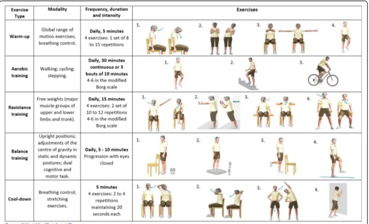 Fig. 3 Exercise options and physical activity recommendations for patients to perform at home