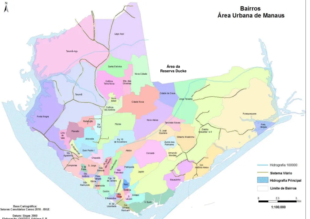 Figura 9 Localização dos bairros da área urbana de Manaus, Censo 2010 – IBGE.