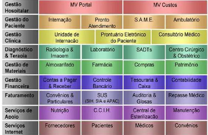 Figura 10 – Módulos utilizados do Sistema MV na Irmandade da Santa Casa de  Londrina ( Fonte: Site MV sistemas, 2011) 