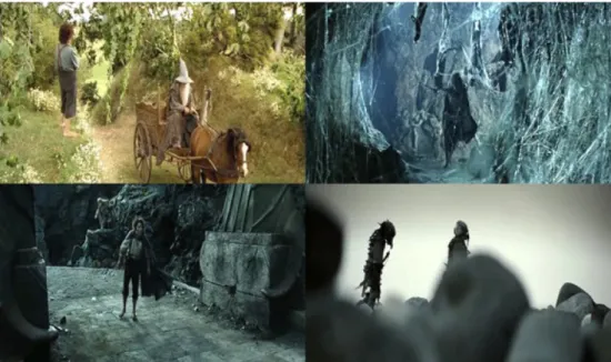 Fig. 7 Frames da trilogia cinematográfica Lord of the Rings ilustrando a postura de Frodo