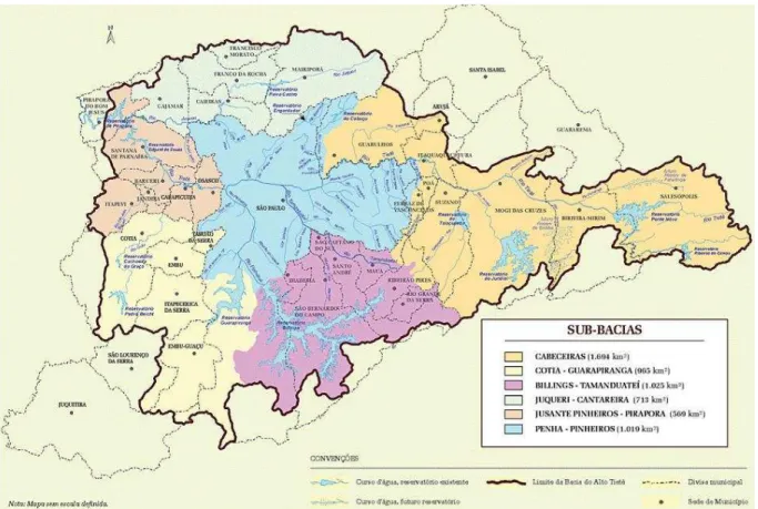 Figura 4: Mapa das sub-bacias da Bacia Hidrográfica do Alto Tietê. 