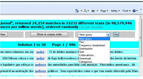 Figura 2: Opções da plataforma CQPweb 