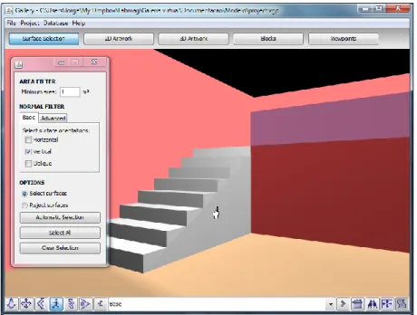 Fig. 5. User interface for the selection of surfaces appropriate for the placement of objects