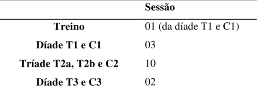 Tabela  11  -  Sessões  sorteadas  para  treino  e  cálculo  de  concordância de cada díade/tríade de participante
