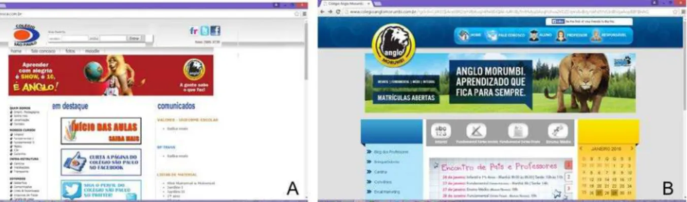 Figura 20 - Marcas gráficas: (A) Colégio São Paulo e (B) Colégio Anglo Morumbi.Fontes no  rodapé 40 