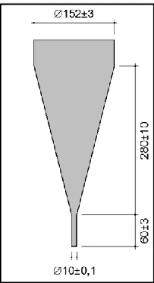 Figura 3.8 – Dimensões normalizadas do cone para ensaio de fluidez adaptado de (EN 445,  2008) 