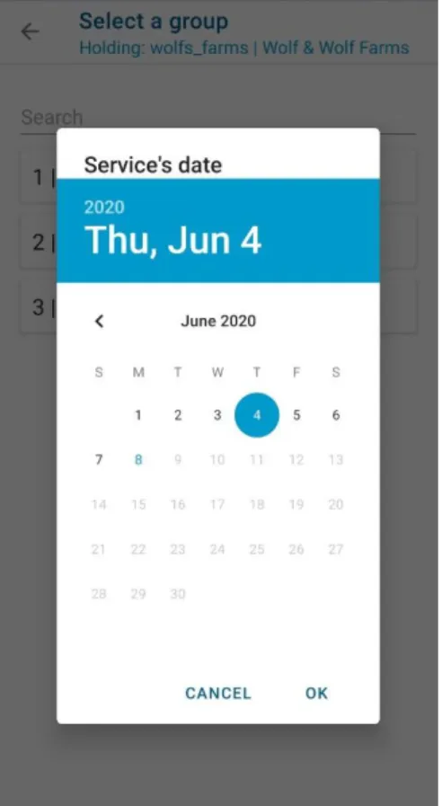 Figure 30 - Select the service's date
