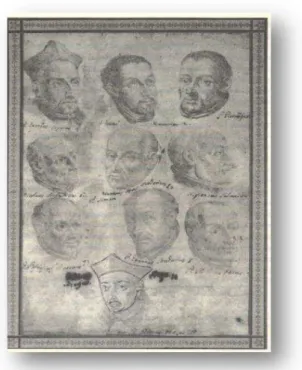 Figura 15  –  Os primeiros jesuítas: Inácio de Loyola, Francisco Xavier, Nicolau  Bobadilha, Simão Rodrigues, Afonso Salmerón, Pascácio Broet, João Codure, 