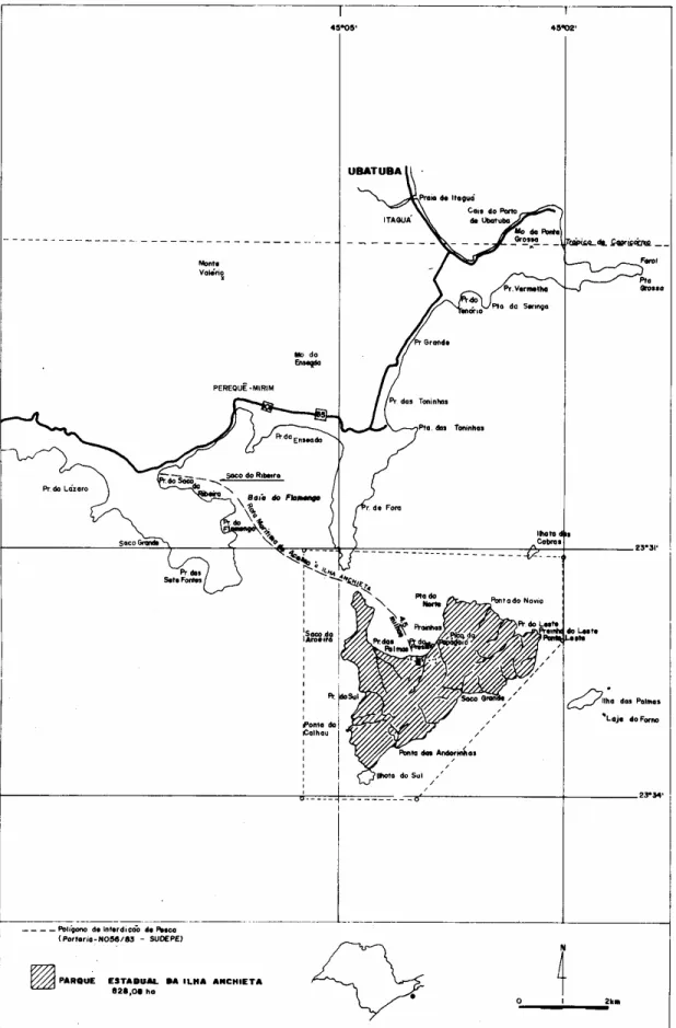 Figura 4 - Localização do Parque Estadual da Ilha Anchieta  (Fonte:Guillaumon et al (1989) 