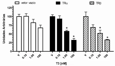 Figura 8.  Regulação da atividade promotora da proteína M pelo T3 através do TR  e TR 