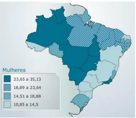 Figura  2  -  Representação  espacial  das  taxas  brutas  de  incidência  de  câncer  cervical  no  Brasil