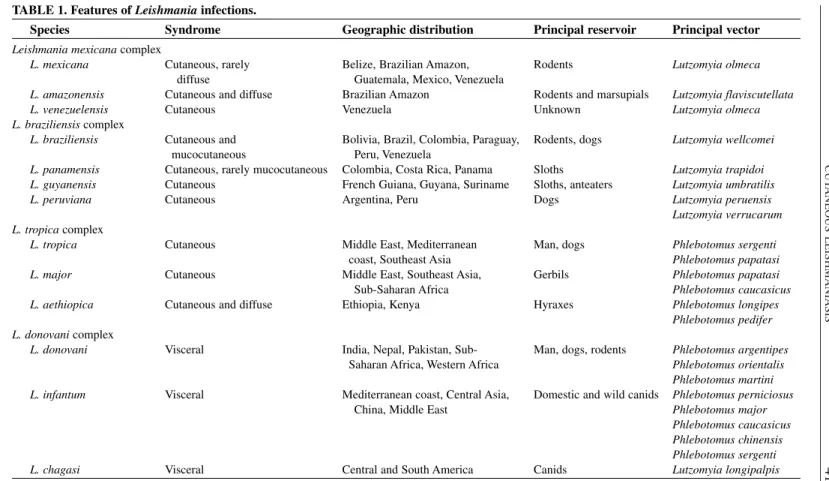 TABLE 1. Features of Leishmania infections.